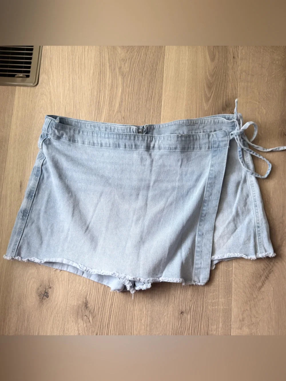 Light Wash Denim Wrap Skort with Side Tie - Picture 1 of 1